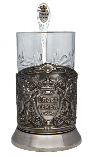 Набор для чая "Глава семьи" (3 пр.) карт.коробка, хруст.стакан,штамп,ложка-нерж.грав. фото 2
